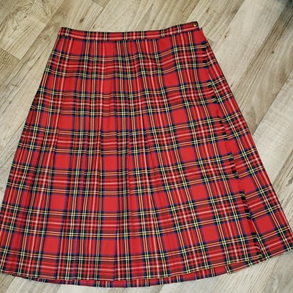 St. Michael Red Pleated Plaid/Tartan Skirt/Kilt